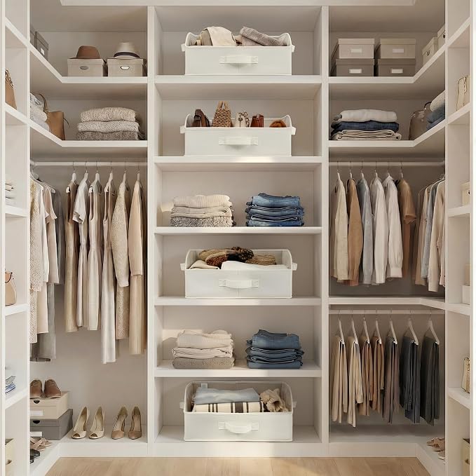 GRANNY SAYS Trapezoid Closet Storage Bins, Medium, Pearl White, 3-Pack | Closet Organizer Bins for Shelf, Closet Organizers and Storage for Purses, Clothes, Toys, Towels, 16½"Lx11"Wx7¾"H
