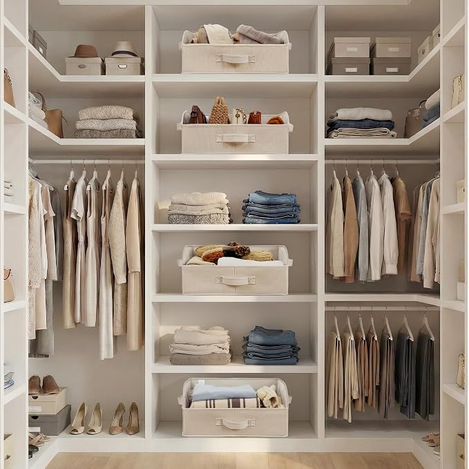 GRANNY SAYS Trapezoid Closet Storage Bins, Medium, Khaki, 3-Pack | Closet Organizer Bins for Shelf, Closet Organizers and Storage for Purses, Clothes, Toys, Towels, 16½"Lx11"Wx7¾"H