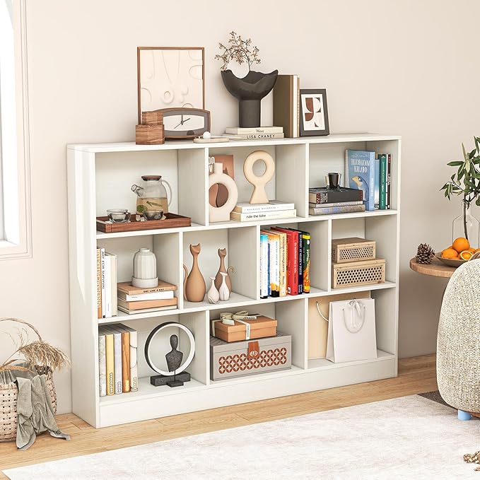 Giantex 10 Cube Bookcase, 4-Tier Freestanding Bookshelf w/ 10 Open Compartments, 2 Anti-Tipping Kits, Modern Display Cabinet, 41" Wood Cubby Storage Organizer for Living Room, Bedroom, White