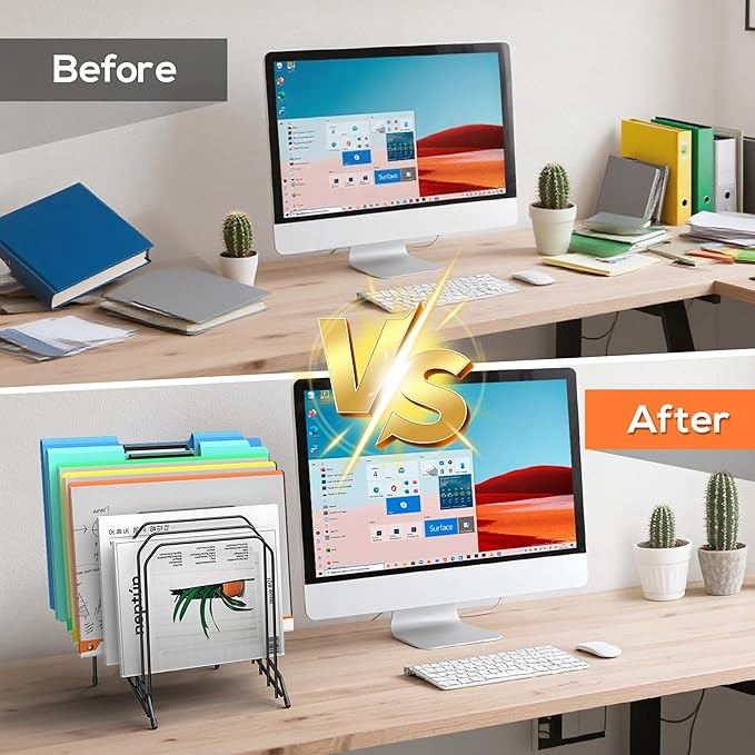 Incline Sorter Desk File Organizer, Metal Desk Magazine Folder Holder with 8-Section Vertical Compartments Rack File Organizer for Office, Home, School