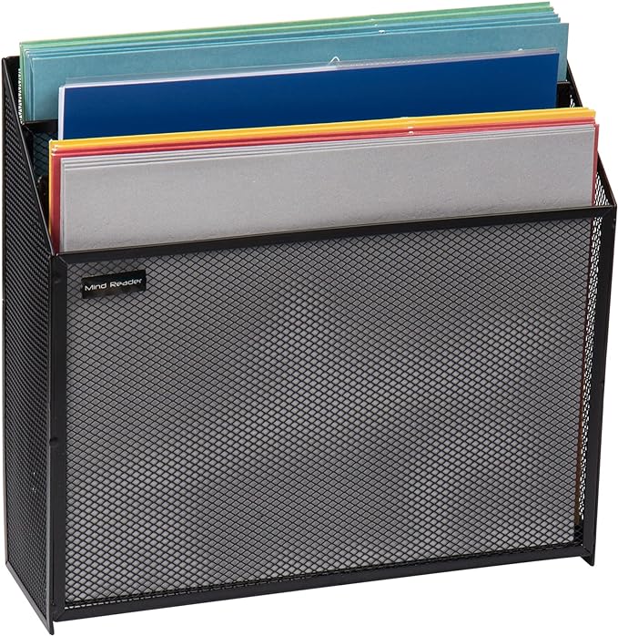 Mind Reader Metal Mesh File Organizer, Black | 3-Tier | Desktop | Modern Style | Pack of 4