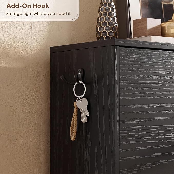 Nicetree Shoe Cabinet with 2 Flip Drawers, Narrow Shoe Organizer Cabinet, Freestanding Shoe Rack Cabinet, Modern Shoe Storage Cabinet for Entryway, Hallway, Foyer, Black