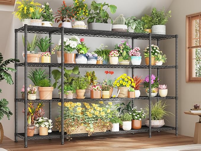 REIBII 78.4''W Storage Shelves, 1500LBS Heavy Duty&Space Saving for Garage | 4 Tier Adjustable Wire Shelving, Powder Coated, Tool-Free Metal Shelving, Scratch Resistant, Rust-resistant, three regular