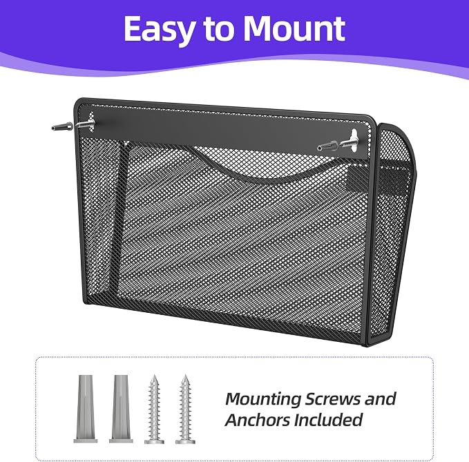 6 Pack Mesh Wall File Organizer, Wall Mount File Holder Hanging Mail Organizer Single Pocket for Office,Home,School, Black (with Label Panel)
