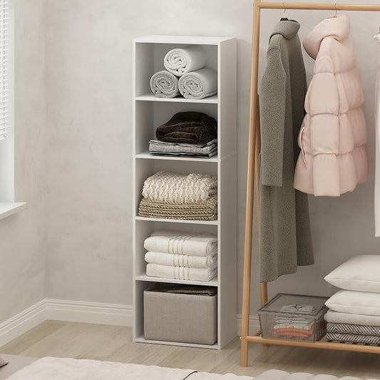 Furinno Reed Closet Organizers and Storage, 5-Tier Closet Organizer, Open Shelf Closet Storage, for Wardrobe, Bedroom, Living Room, White