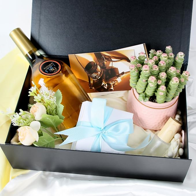 Aimyoo Galaxy Black Collapsible Gift Box with Magnetic Closure Lids 10.5x7x3 in, Bridesmaid Groomsmen Proposal Box, Medium Rectangle Box for Present Graduation Storage 3 Pack
