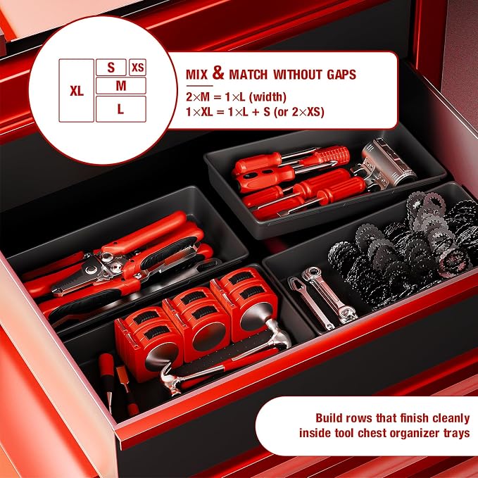 【48PCS & 5 Sizes】 Tool Box Organizer Tray, Toolbox Drawer Organizer with Non-Slip Pads, Desk Drawer Divider Set, Fits Rolling Tool Chest Cabinet for Garage & Workbench