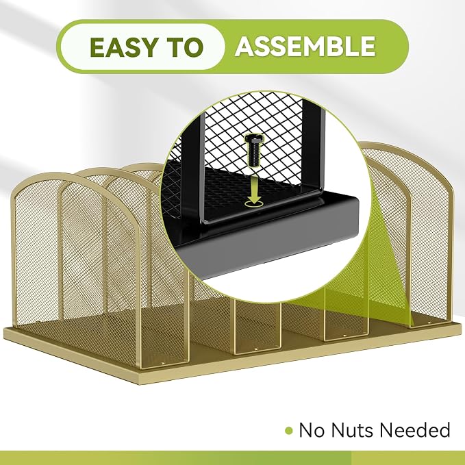 Desk File Organizer Vertical 7 Sections Mesh File Sorter Paper Storage Organizer for Desk, Office Organization File Holder Rack, Gold