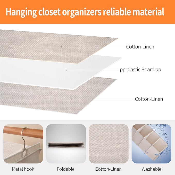 Large Hanging Sweater Organizer for Closet,Collapsible 6-Shelf Hanging Closet Shelves with Drawers, Washable (Beige -6 Shelf-2 d)