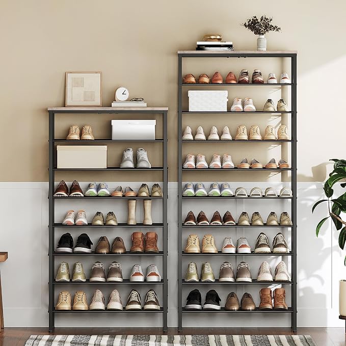 YATINEY 8 Tier Shoe Rack, Shoe Storage Organizer, Large Capacity Shoe Shelf Holds 32 Pairs of Shoes, Sturdy and Stable, for Entryway, Hallway, Closet, Dorm Room, Greige and Black SS08BG