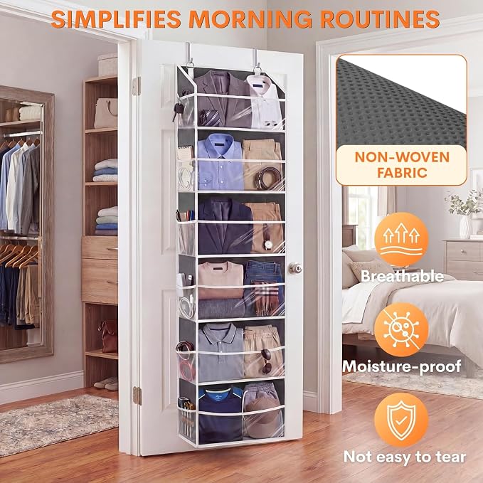 Ofiray-home 2 Pack Over Door Organizer with 6 Large Pockets | 6 Transparent Pockets & 12 Mesh Side, 80 lbs Weight Capacity Hanging Storage for Toys, Shoes, Diapers, Pantry