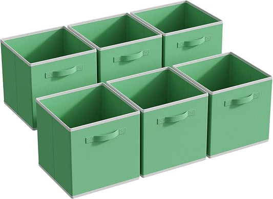 MAX Houser Fabric Cloth Storage Bins,Foldable Storage Cubes Organizer Baskets with Dual Handles for Home Bedroom Storage,Set of 6(Green)
