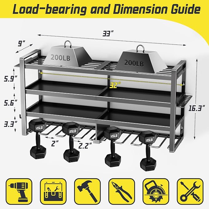 Power Tool Organizer Wall Mount,4 Layers Heavy Duty | Storage Rack with 8 Drill Holder, Easy Installation, Tool Organizer Wall Mount for Garage Workshop and Home Organization.