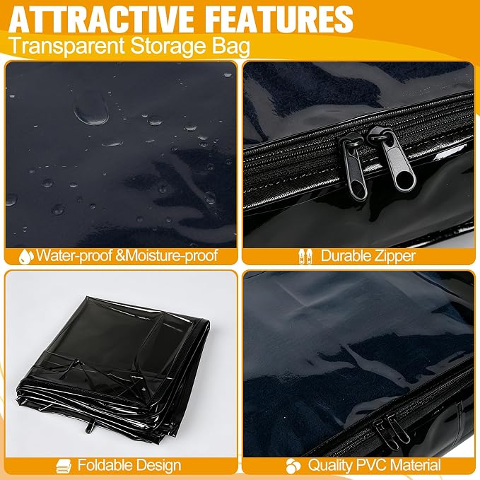 Kikerike Plastic Storage Bags with Easy-Glide Zipper, Pack of 6, Durable Clear Vinyl Zippered Storage Bags for Clothes Sweaters Comforters Blankets Sheets Bedding (18 x 15 x 4 Inch, Black)