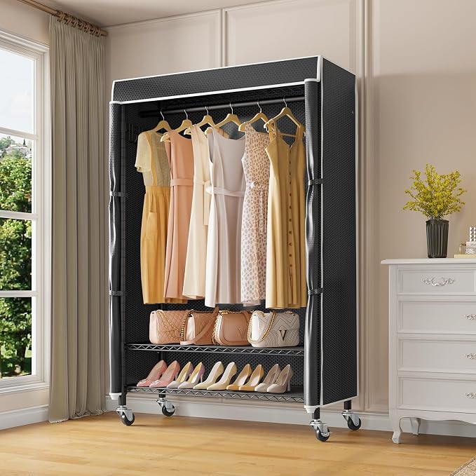 VIPEK R3C Portable Closet for Hanging Clothes Rolling Rack with Cover | Lockable Wheels, Adjustable Wire Shelving Heavy Duty, Metal Side Hooks, Polyester Cover, 374lbs Space-Saving for Small Space