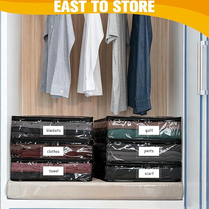 Kikerike Plastic Storage Bags with Easy-Glide Zipper, Pack of 8, Durable Clear Vinyl Zippered Storage Bags for Clothes Sweaters Comforters Blankets Sheets Bedding (15.7 x 13.8 x 3.9 Inch, Black)