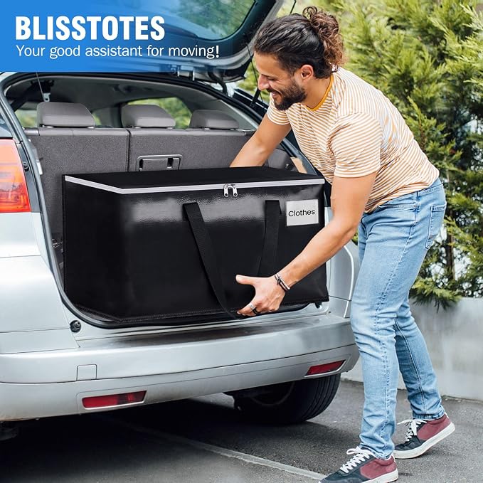Heavy Duty Moving Bags, Extra Large Storage Bags, 76L, 4-Pack, Black | Foldable, with Zippers, Tag Pocket & Handles, Reusable, Space-saving, Water-Resistant, for moving & storage, Versatile Use