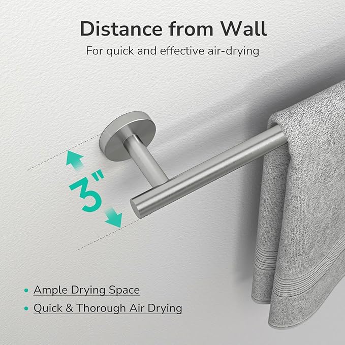 USHOWER Brushed Nickel Towel Bar, 18-Inch Towel Racks for Bathroom | Thicken SUS304 Stainless Steel Towel Rod, Towel Holder Wall-Mounted, Modern Home Decor (Total Length 20-Inch)