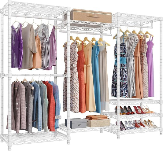 VIPEK V5 Portable Closet Wardrobe Heavy Duty Clothes Rack, Freestanding Clothing Racks with 4 Hang Rods & 8 Shelves, Adjustable Custom Closet Racks, 68.9" L x 15.7" W x 76.4" H, Max Load 890LBS, White