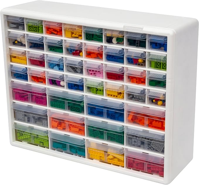 Akro-Mils 44-Drawer Plastic Drawer Storage Cabinet for Garage Organization, Bead Organizer, Building Bricks Storage, Teacher Toolbox, Makeup Organizer, 20-Inch W x 6-Inch D x 16-Inch H, 10144 White