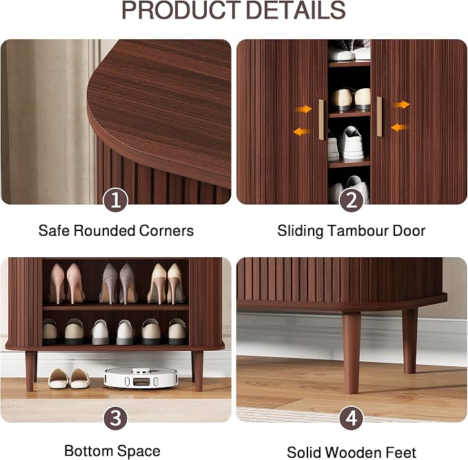 DHH Shoe Storage Cabinet with Sliding Door, 6-Tier Shoe Cabinet with Adjustable Shelves, Modern Freestanding Shoe Storage Organizer for Entryway, Hallway, Living Room (Walnut, 31.5 ")