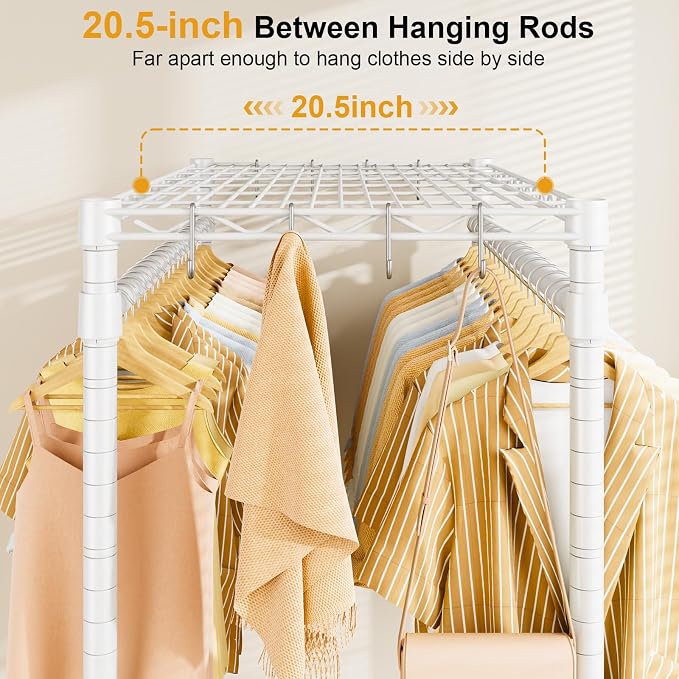 ULIFHOME Rolling Clothes Rack, Clothing Racks for Hanging Clothes, White | P4 Plus Heavy Duty Garment Rack with Wheels, Free Standing Portable Closet Racks 45''W × 20.5''D × 80.5''H, Max Load 570 Lbs