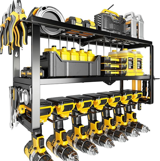 Hipidian Power Tool Organizer Wall Mount- 300lb Heavy Duty 3-Tier Storage Rack with 7 Drill Holders for Garage Tools, Best Birthday Tools Gifts for Men Dad Husband