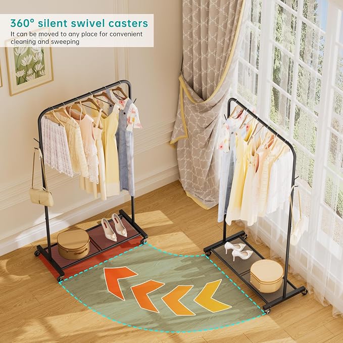 SINGAYE Wardrobe Standing Closet Clothing Rack With Shelf Hanging Clothes | Wardrobe Open Compact Small Metal Garment Hanger Stand Alone Free Standing Black Closet Rack Storage Organizer Heavy Duty