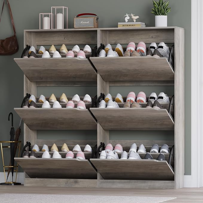 BORNOON Shoe Cabinet with 6 Flip Drawers, Slim Narrow Shoe Storage Cabinet, Freestanding Shoe Organizer for Entryway, Hallway, Foyer