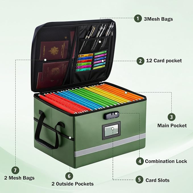EXLIFBAG File Organizer, Fireproof File Box with Lids, Important Document Organizer Box with Lock, Portable File Folder Organizer with Handle