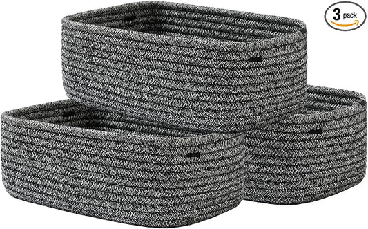 KALLAX Small Woven Storage Basket for Organizing, 12 x 8 x 4.5 inch, 3 Pack | Shelf baskets for closet organization, toy storage and home decor, Perfect as empty gift baskets for holidays, Mixed Black
