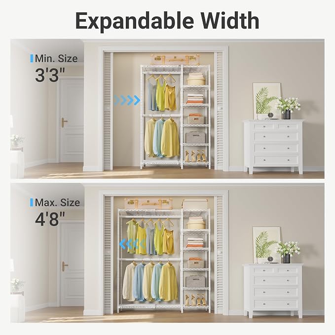 VIPEK X2 Expandable Clothes Rack Portable Closet Organizer System White | Heavy Duty Closet Racks Adjustable from 3'3" to 4'8" with Shelves and Hanger Rods Reach-in Clothing Rack for Hanging Clothes