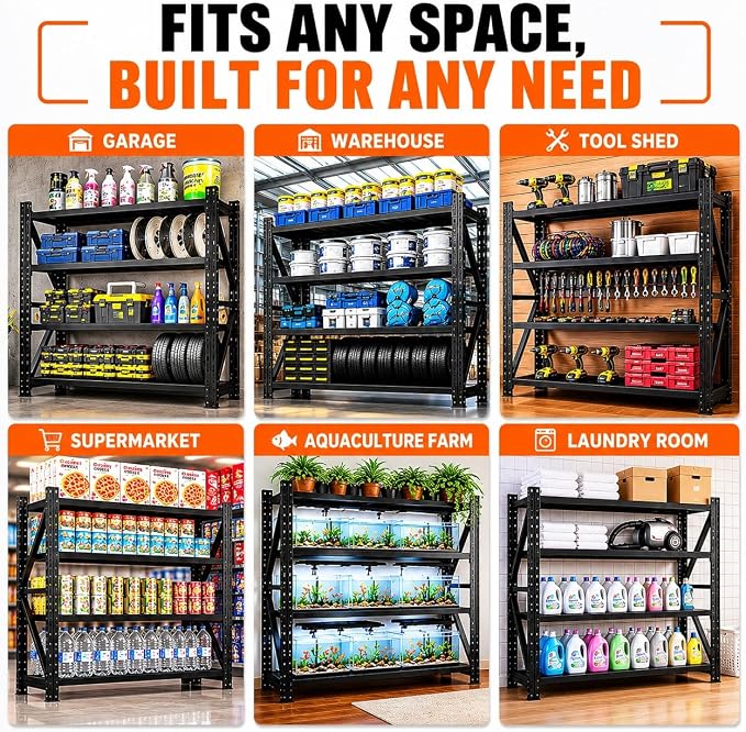 7000LBS Garage Shelving, 79" W Heavy Duty Metal Adjustable 4 Tier Storage for Warehouse, Basement, Shop and Office, Commercial-Grade Steel Organizer, 79" W x 24" D x 75" H
