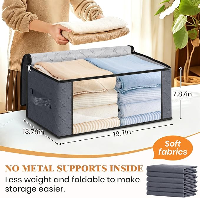 Fab totes 35L Closet Organizers and Storage, Foldable Under Bed Storage Containers, Storage bags for Organizing Bedroom, Closet, Clothing,Organization with Handle (3 Pack,Grey)