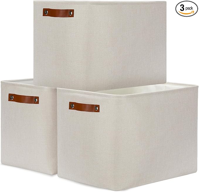 DULLEMELO Large Storage Baskets, Fabric Storage Bins for Organizing Clothes, Large Storage Bins with Handles for Shelves Closet Organizers, Fabric Storage Baskets for Toy Organizers(Beige)