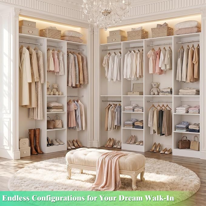 Besiost 48" Closet Organizer System, 4FT Closet System for Small Closets with 4 Hanging Rods & 3 Shelves, 80"H Small Closet Organizers and Storage for Bedrooms, Cloakrooms, White
