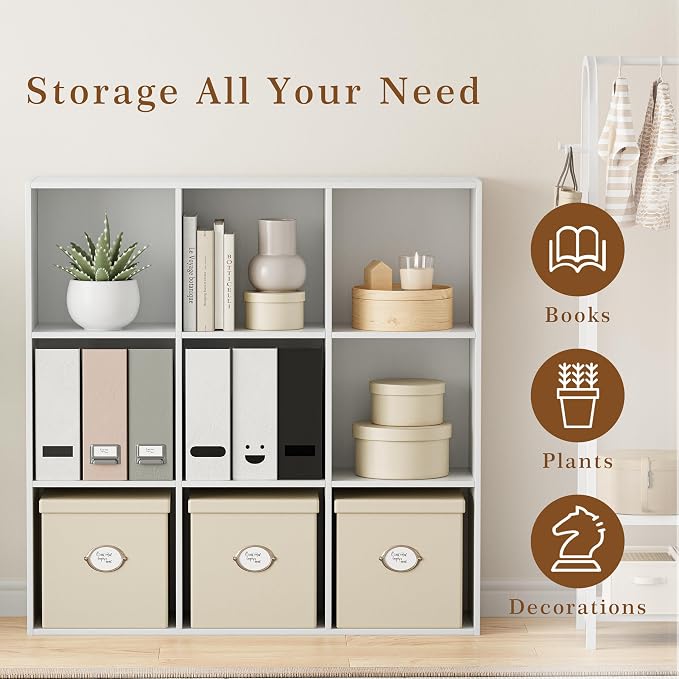 VDNEND Wooden Storage Organizer with Closed Back Panel, 11in Cube Shelf Opening, Bookshelf, Display Shelf,Closet Cabinet for Home and Office (Embossed White, 9-Cube 35.98L*9.45W*35.91H)