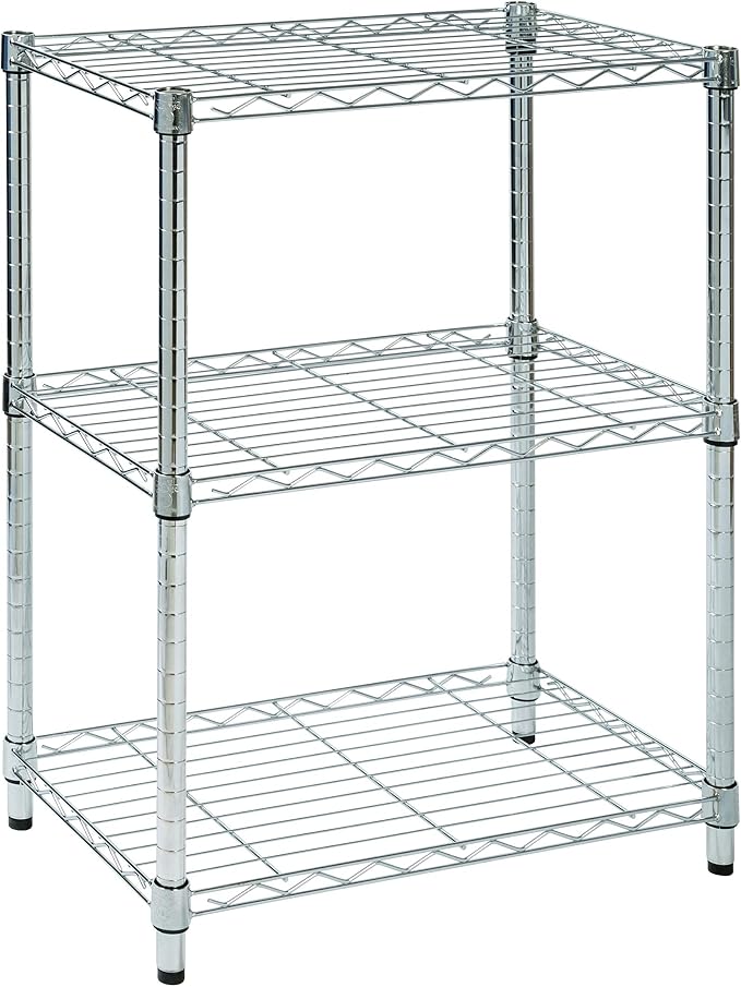 Honey-Can-Do 3-Tier Heavy Duty Adjustable Shelving Unit, 250-lb Per Shelf Metal Storage Rack, Wire Shelf for Kitchen Garage Pantry Closet, Chrome, 24 x 14 x 30 in