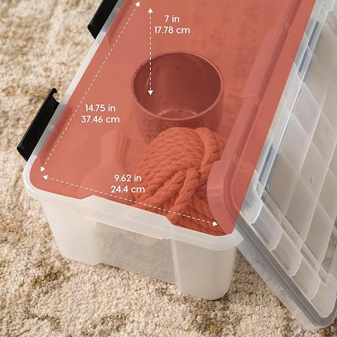 IRIS USA 6-Pack 19 Qt Storage Bins with Gasket Lids, Clear/Black | WeatherPro seal protects shoes, crafts, documents and supplies from dust and moisture