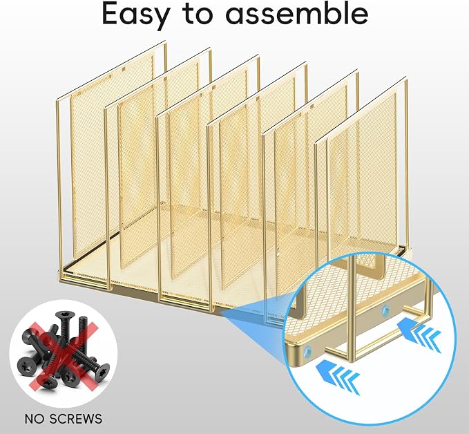 File Organizer for Desk, 5-Section Vertical File Sorter, Paper Holder Organizer Standing Metal File Folder for Office Home Classroom, Gold
