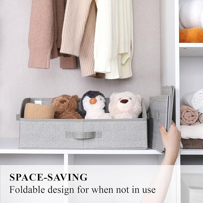 WUIKE 6-Pack Trapezoid Storage Bins, Foldable Storage Baskets for Clothes, Purse, Blanket, Herringbone Gray, Extra Large
