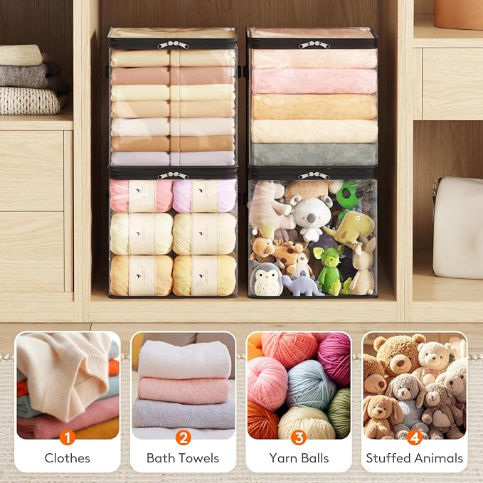 Lifewit 6 Pack Clear Clothes Storage Bags, Sweater Storage with Zipper, 36L Vinyl Foldable Moving Bags, Storage Container for Blankets Bed Sheet Sweater Yarns