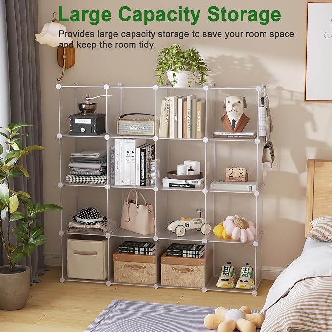 C&AHOME 16 Cube Storage Organizer Cube Shelves Units Storage Cubes, Twill | Plastic DIY Closet Organizer, Stackble Modular Closet Storage Shelves Ideal for Home, Bedroom, 48.4" L × 12.4" W × 48.4" H