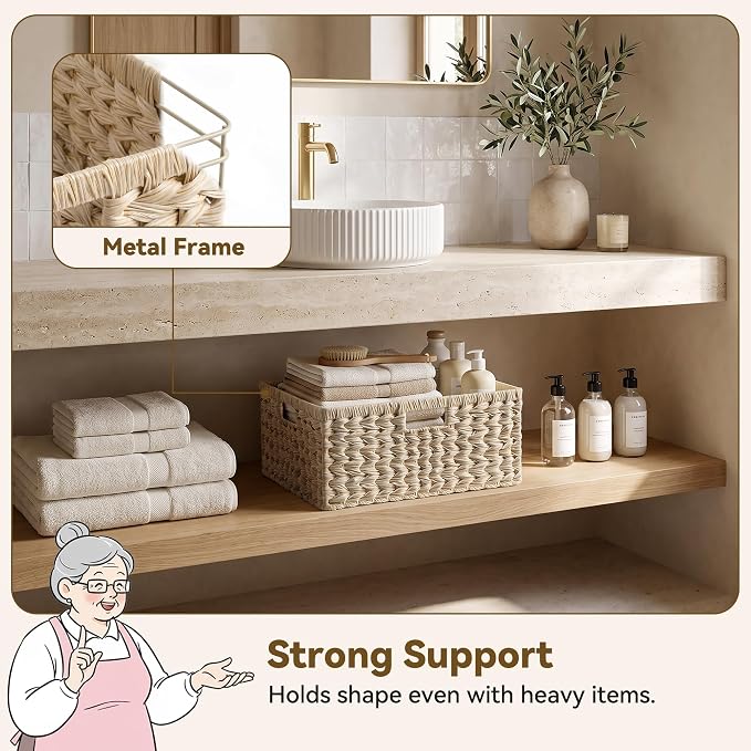 GRANNY SAYS Basket for Organizing, Wicker Storage Basket for Shelves, Woven Basket for Storage, Waterproof Shelf Basket for Living Room, Rectangular Woven Basket with Handles, 1-Pack