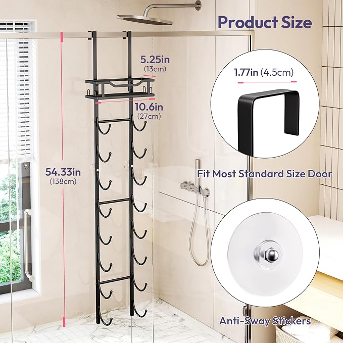 SWTYMIKI Over the Door Towel Rack - 9 Tier Towel Racks for Bathroom Wall Mounted, Towel Holder with Shelf, Hanging Rolled Towel Storage Organizer for Small Bathroom, Camper, RV, Black