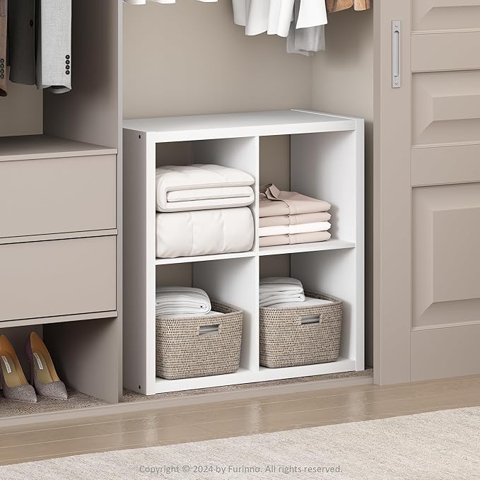 Furinno Cubic Extra Thick 4-Cube Closet Organizers and Storage, White | 14.6 x 30 x 30 in, Open Shelf Closet Storage, Closet Organizer, for Wardrobe, Bedroom, Living Room