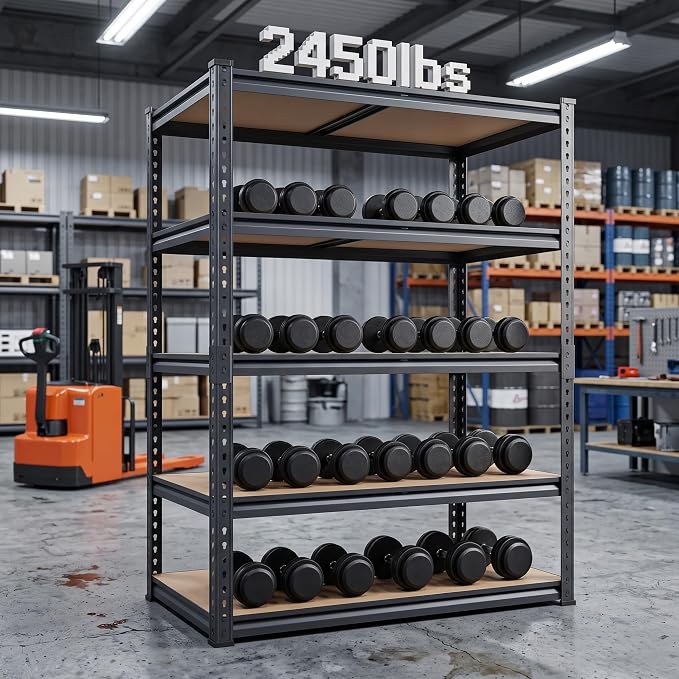 Garage Storage Shelves 36" W x 16" D x 72" H, 2500 LBS Heavy Duty Shelving Unit 5-Tier Adjustable, Extra Wide Boltless Metal Storage Rack for Garage Warehouse Basement