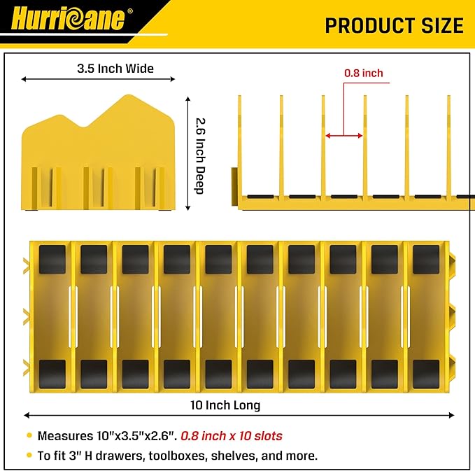 HURRICANE 2-Pack Plier Organizer Rack, 20-Slot Tool Box Organizer with Non-Slip Base, Extendable Drawer Storage for Pliers, Cutters & Hand Tools, Fits 3" High Drawers, Toolboxes and Workbenches