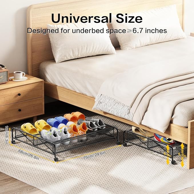Under Bed Shoe Storage Organizer,1 Pack Shoe Storage with Wheels for Shoe Organizer for Closet Drawer Space Saving for Bedroom