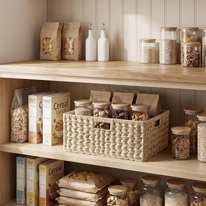 GRANNY SAYS Basket for Organizing, Wicker Storage Basket for Shelves, Woven Basket for Storage, Waterproof Shelf Basket for Living Room, Rectangular Woven Basket with Handles, 1-Pack
